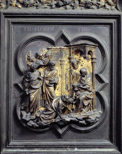 The Adoration of the Magi, tredje panel av North Doors of the Baptistery of San Giovanni, 1403-24 (bronse)